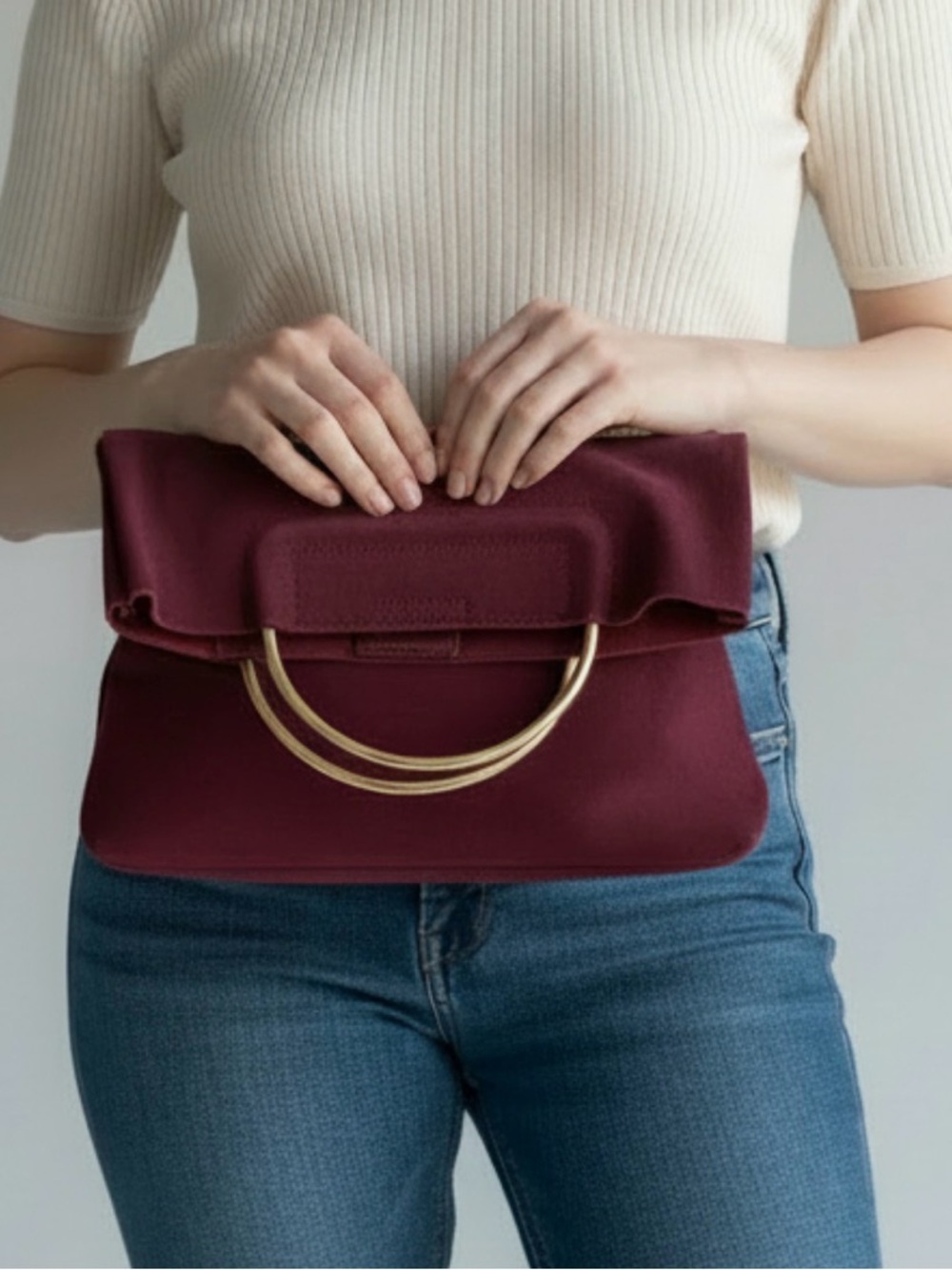 Sole Society Fold-Over Suede Bag 👜 Gold Handle – New with Tag - Picture 6 of 6